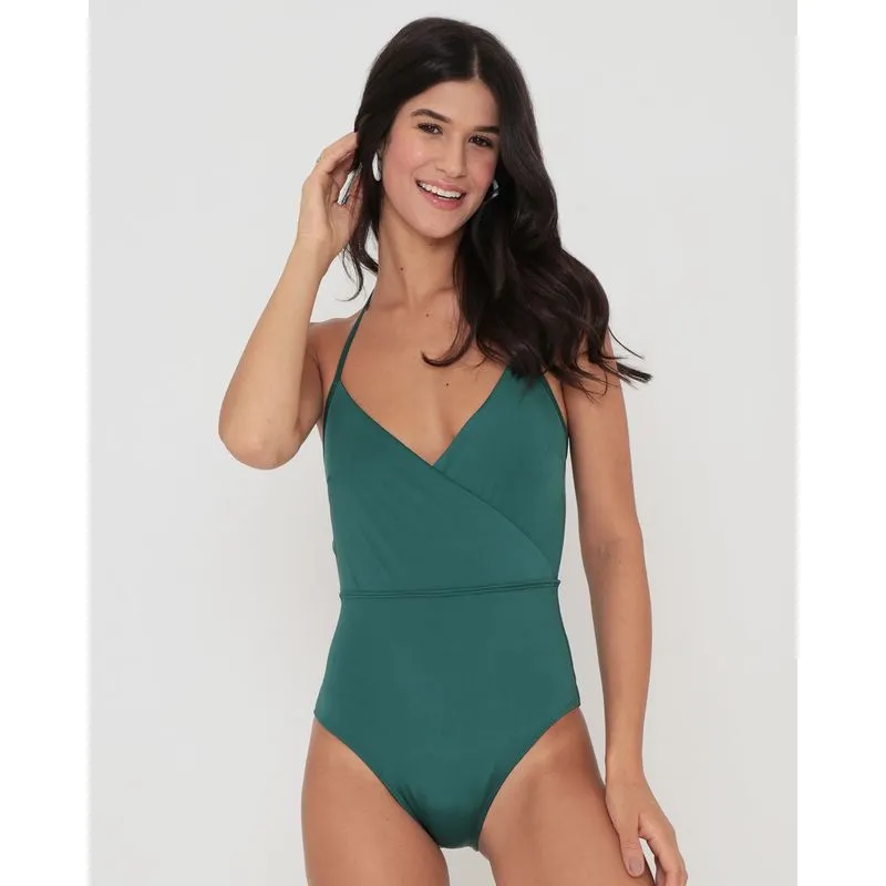 Maiô Feminino Decote Traspassado com Tiras Verde M