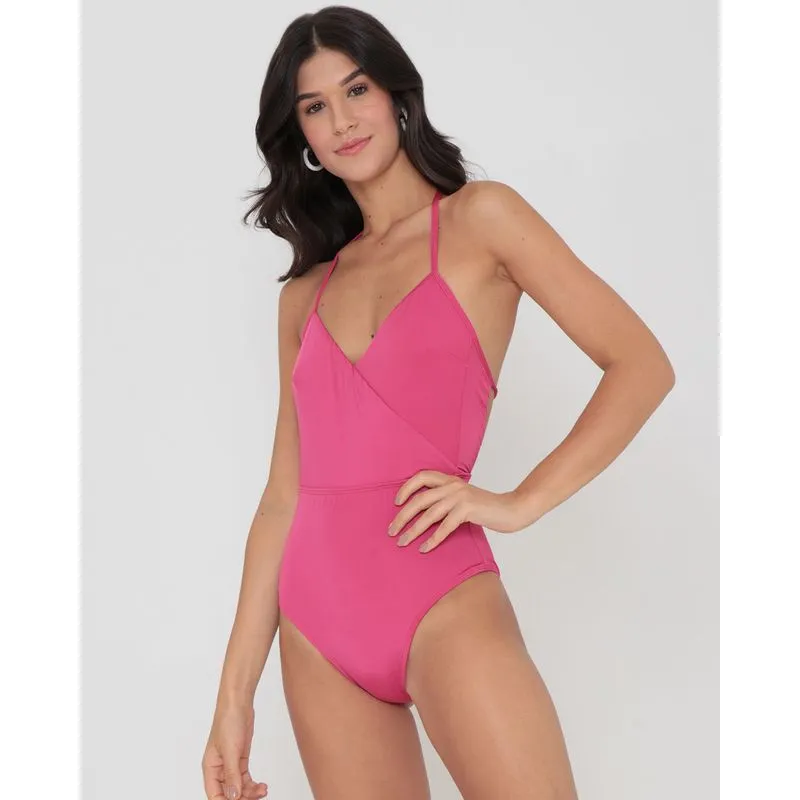 Maiô Feminino Decote Traspassado com Tiras Rosa G