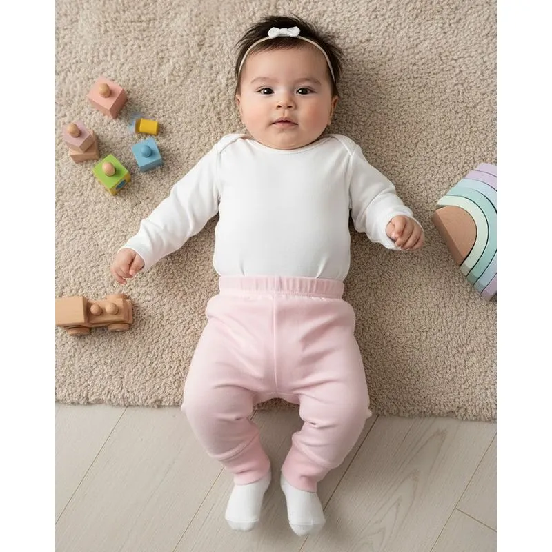 Calça Culote Bebê Com Vira Pé Rosa Claro 37004189142UN