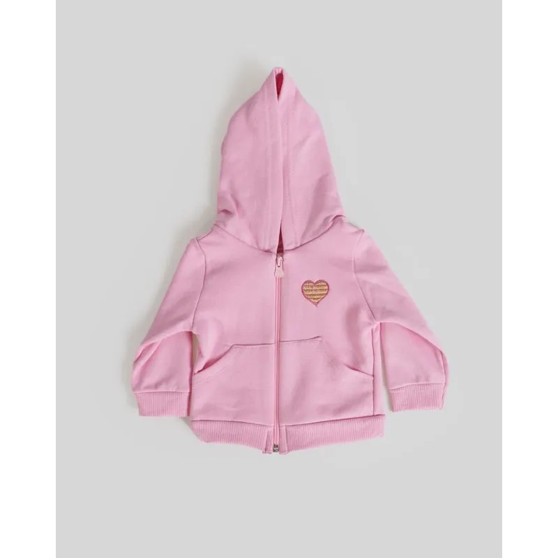 Casaco Moletom Bebê Com Bordado Coração Rosa Claro M