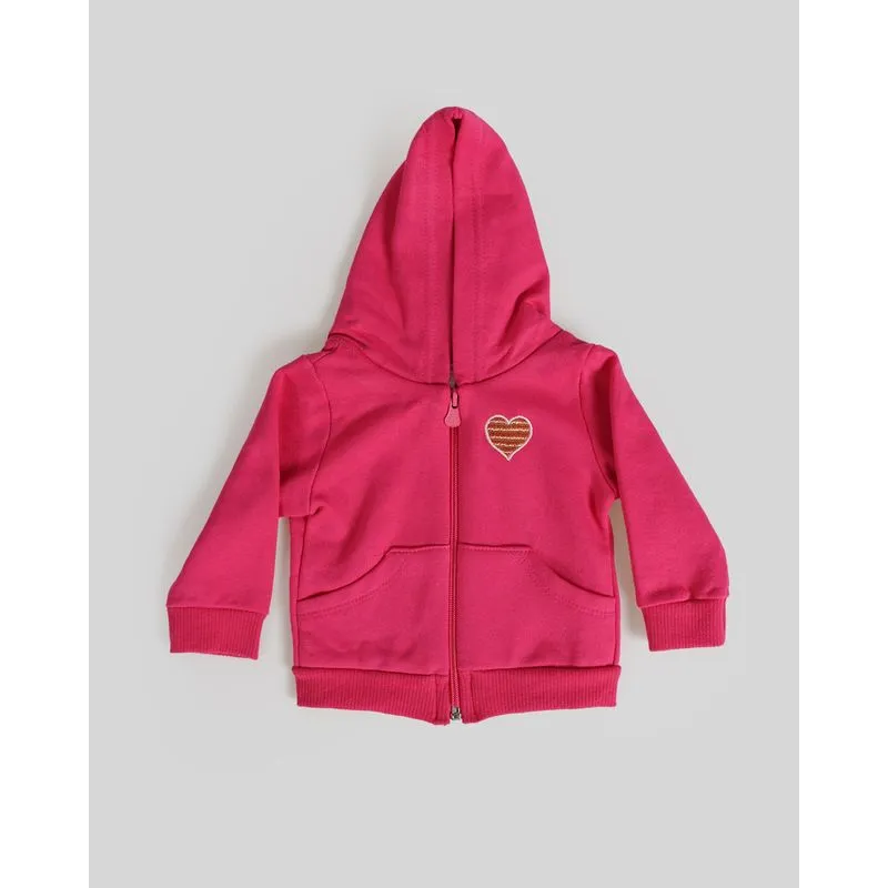 Casaco Moletom Bebê Com Bordado Coração Rosa G