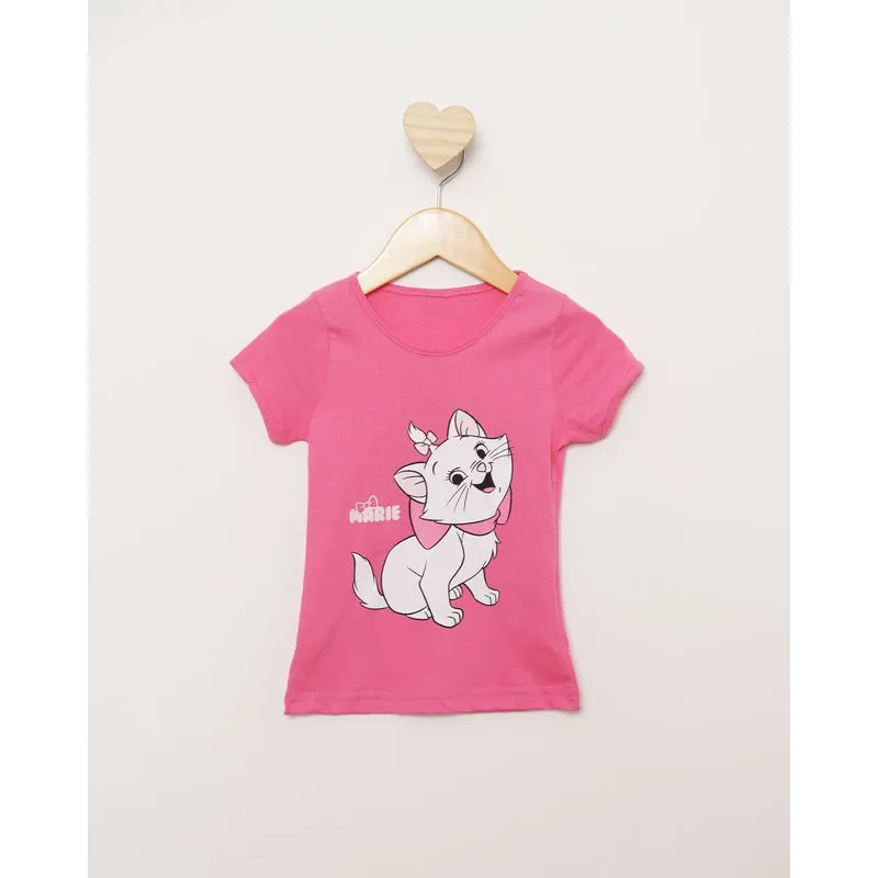 Camiseta Bebê Disney Marie Manga Curta Rosa 2