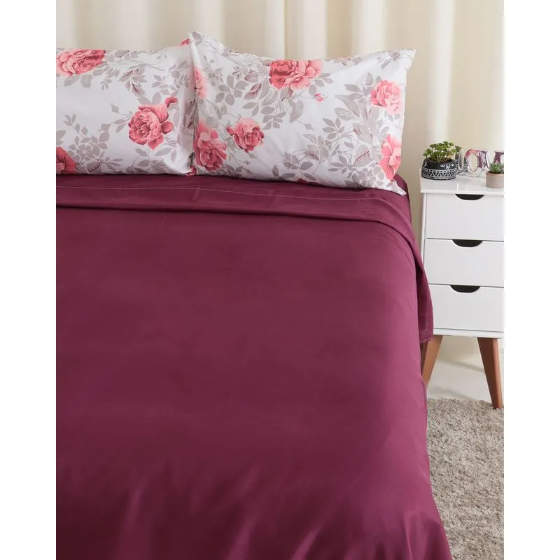 Jogo de Cama Casal 4 peças Arte e Cazza Vinho UN