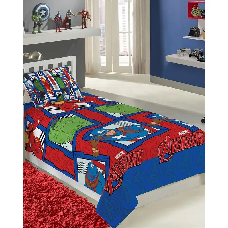 Jogo de Cama Solteiro 2 Peças Os Vingadores Marvel Vermelho UN