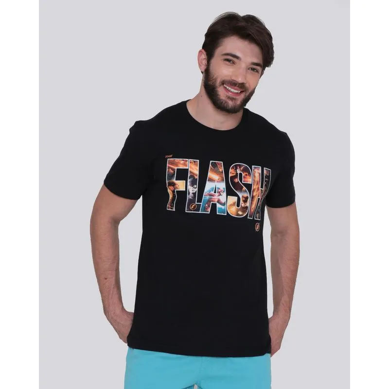 Camiseta Masculina Manga Curta Flash Liga Da Justiça Preta P