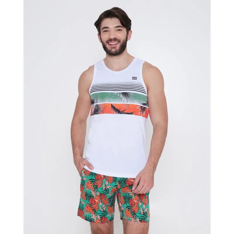 Regata Masculina Estampa Tropical Branca G