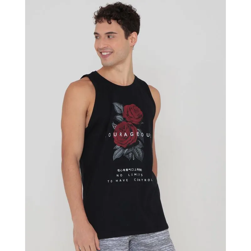 Regata Masculina Estampa Rosas Preta P