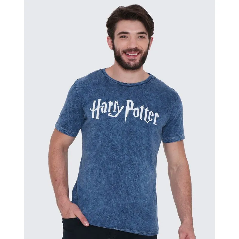 Camiseta Masculina Estonada Estampa Harry Potter Warner Azul GG