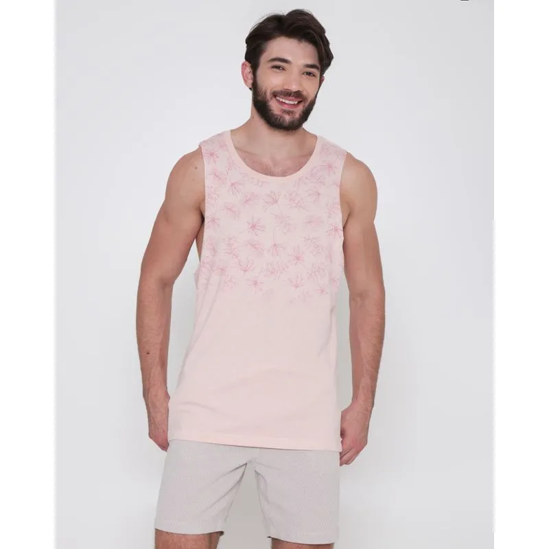 Regata Masculina Estampa Tropical Rosa Claro GG