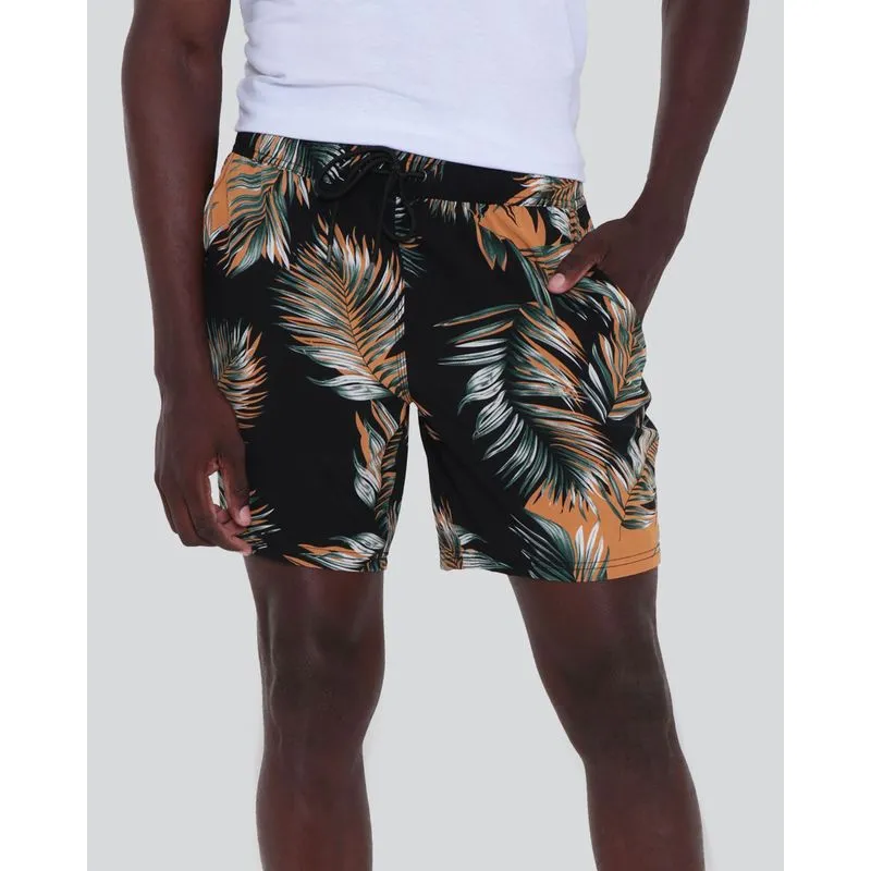 Short Masculino Estampa Folhagem Preto G
