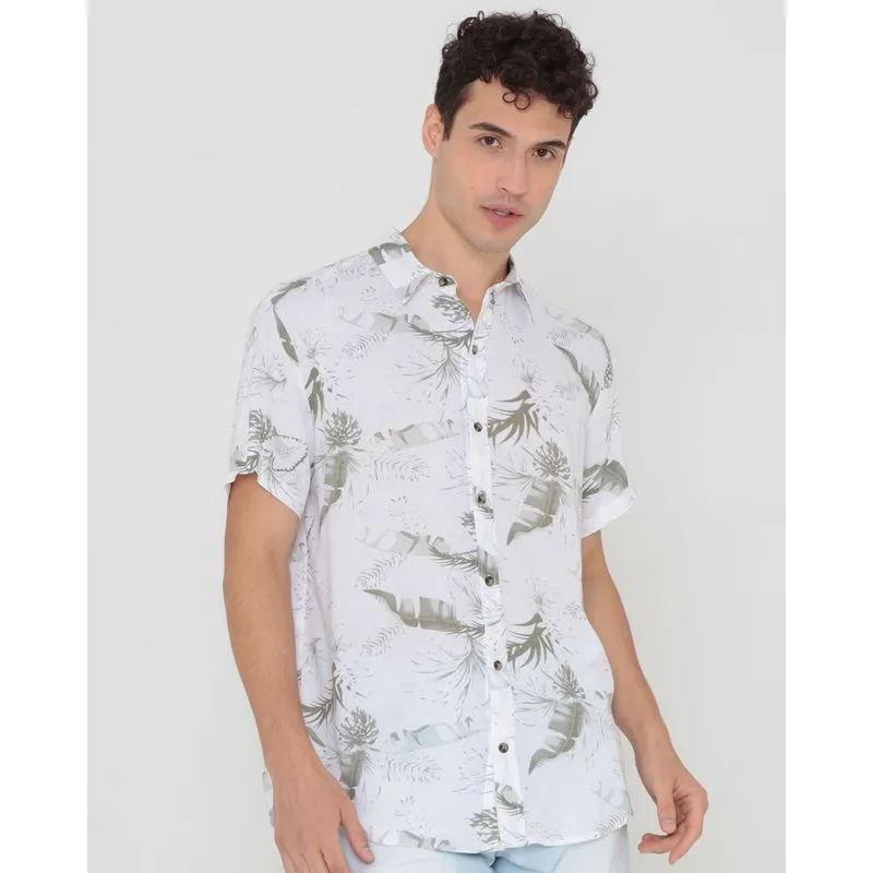 Camisa Masculina Estampa Folhagem Branca M