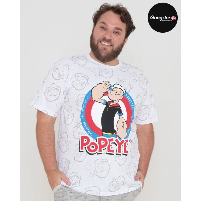 Camiseta Plus Size Popeye e Brutus Gangster Branca G2