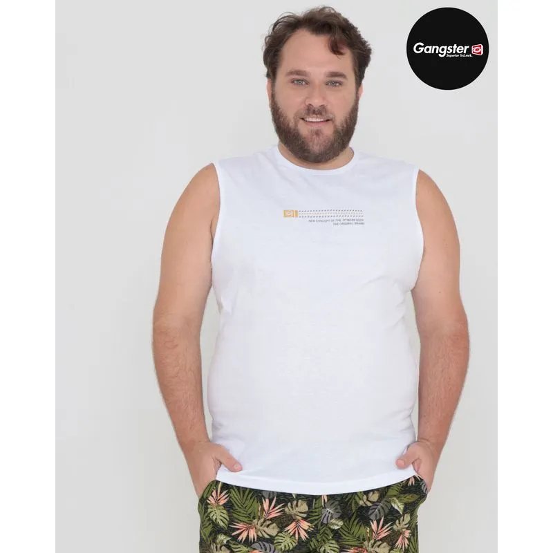 Regata Plus Size Machão Gangster Branca G2