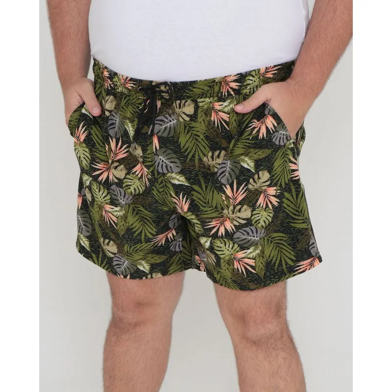 Bermuda Masculina Plus Size Estampada Floral Preto G2