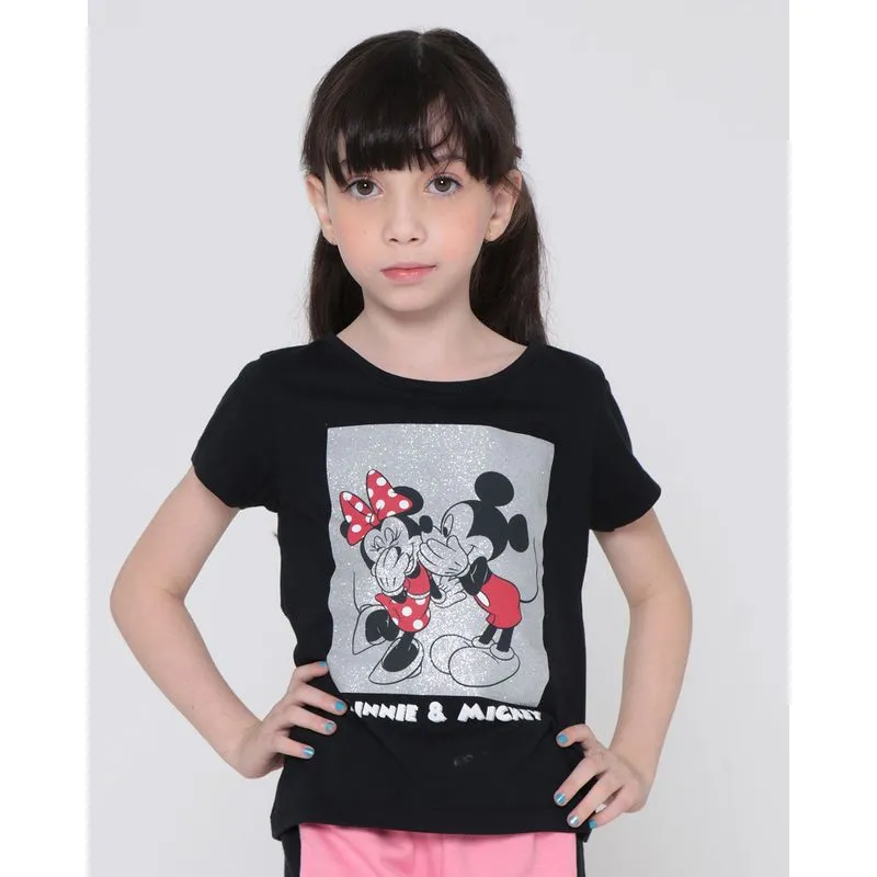 Blusa Infantil Estampa Minnie E Mickey Disney Preta 10