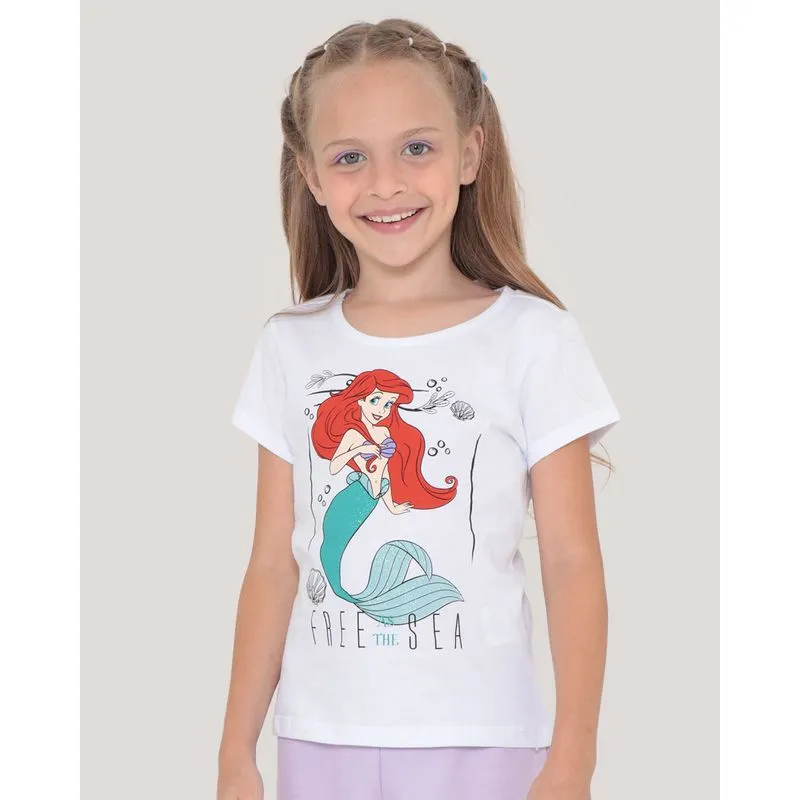 Blusa Infantil Estampa Ariel Disney Branca 8