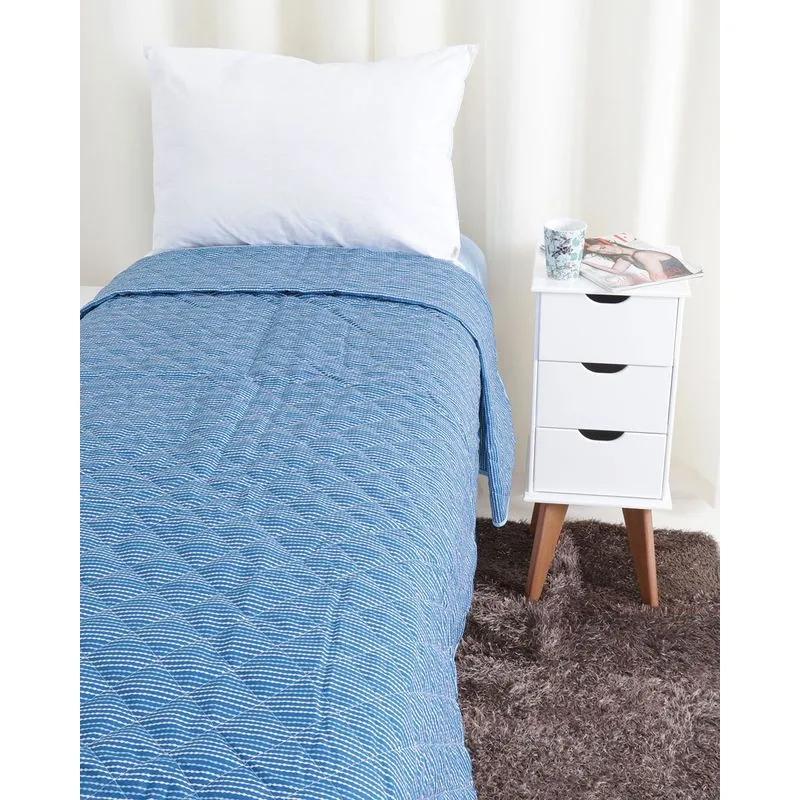 Colcha Solteiro Soft Matelassê Fiesta Listrada Andreza Azul UN