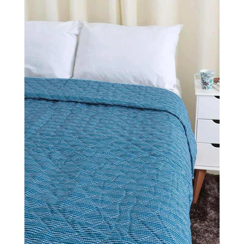 Colcha Casal Soft Matelassê Fiesta Listrada Andreza Azul UN