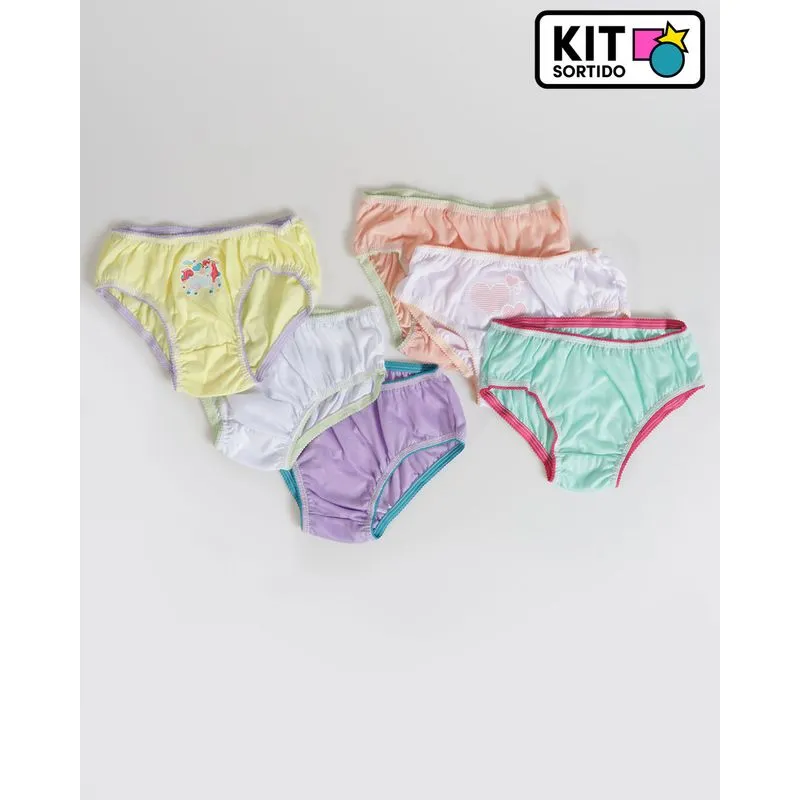 Kit 3 Calcinhas Juvenil Básica Estampa e Cores Sortidas Tamanho 12 12