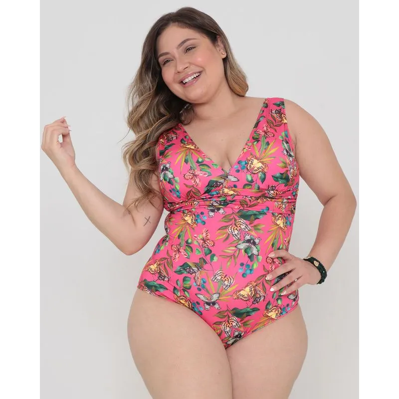 Maiô Plus Size Estampa Floral Rosa 48