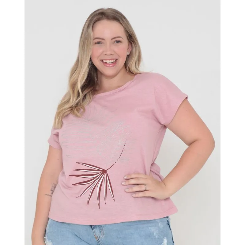 Blusa Plus Size Estampada Rosa Claro G3