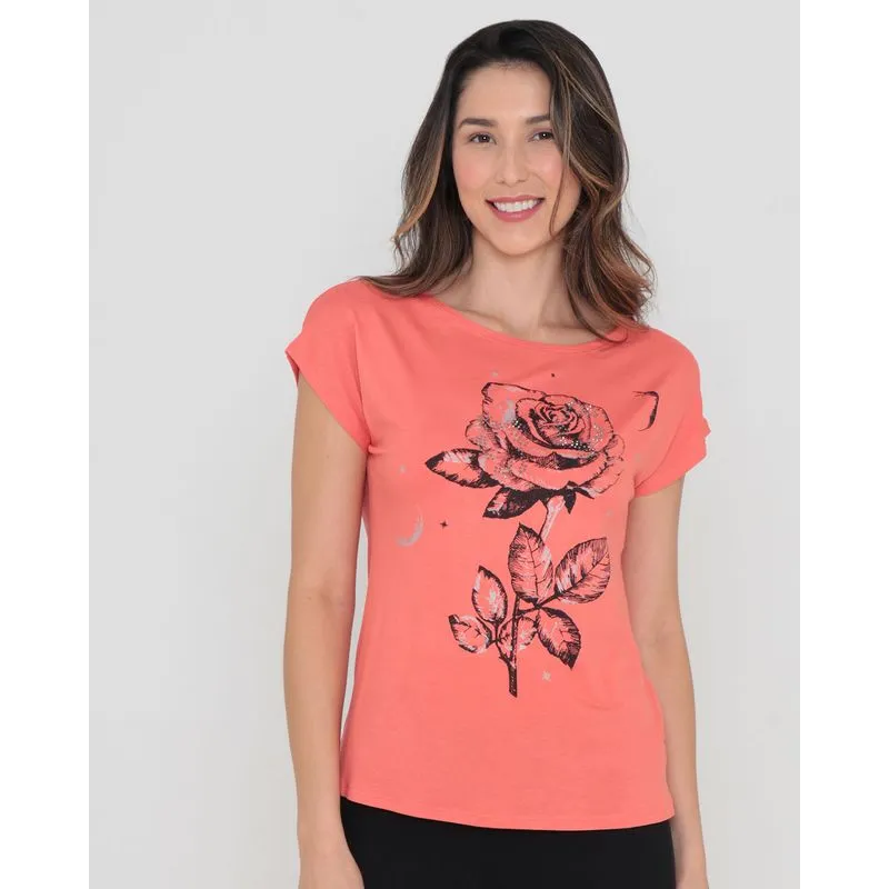 Blusa Com Strass Estampa Flor Laranja M