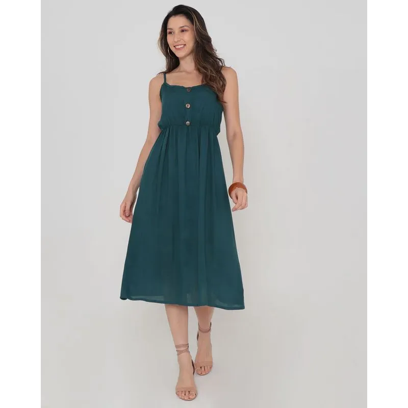Vestido Alcinha Midi Botões Verde Escuro G
