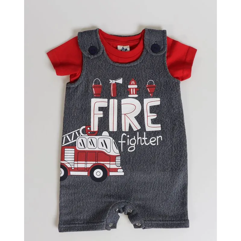Conjunto Bebê Fire Cinza e Vermelho P