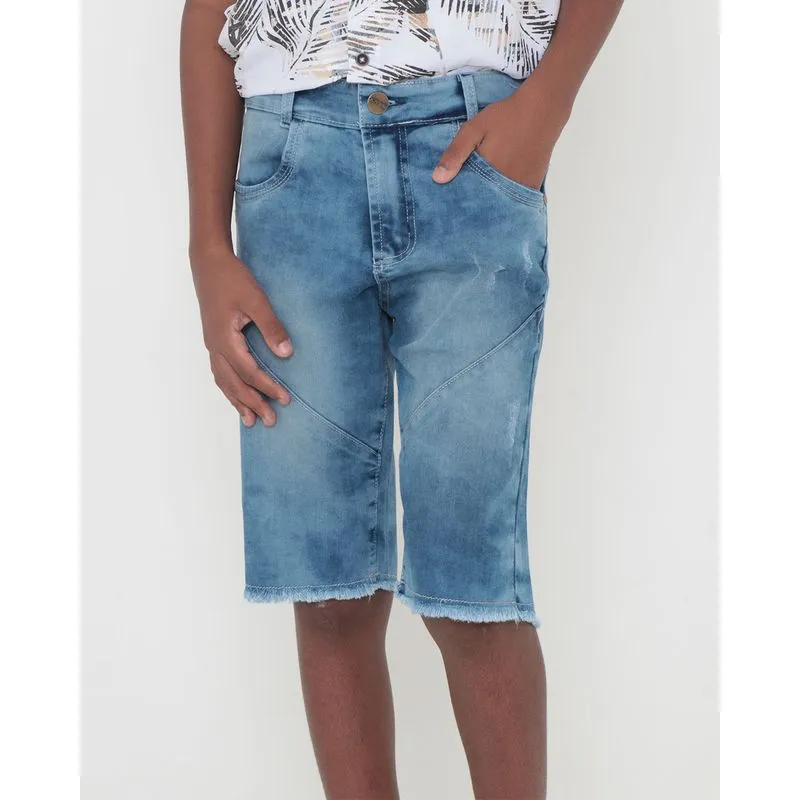 Bermuda Jeans Juvenil Marmorizada Azul 10