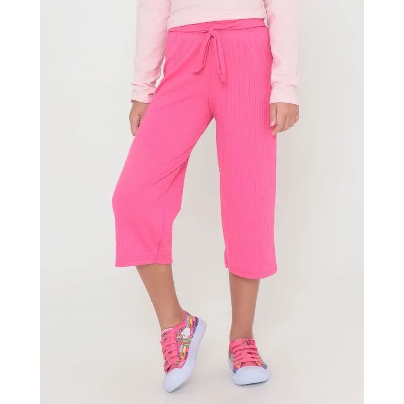 Calça Infantil Canelada Pantacourt Rosa 6