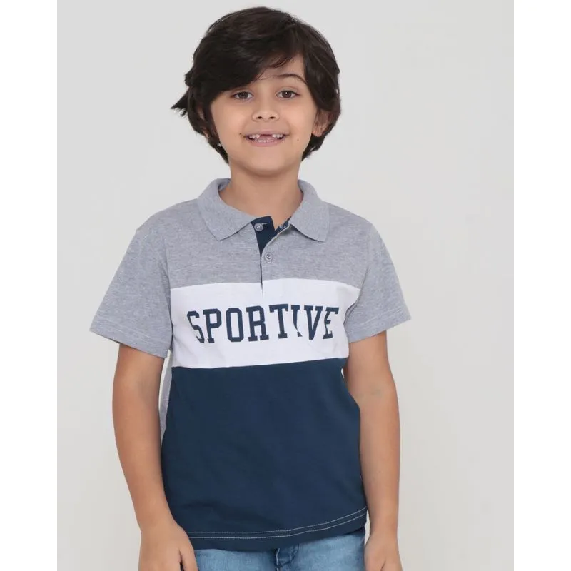 Polo Infantil Recortes Sportive Cinza Claro 8