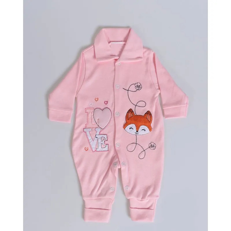 Macacão Bebê Bordado Rosa Claro G