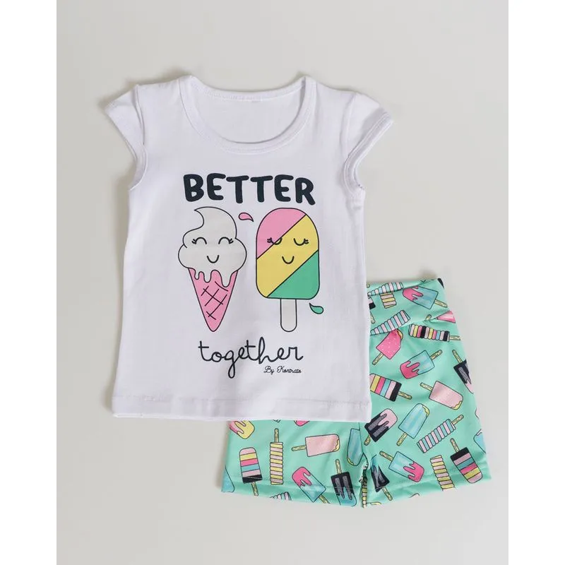 Conjunto Bebê Estampa Sorvete Branco e Verde 3