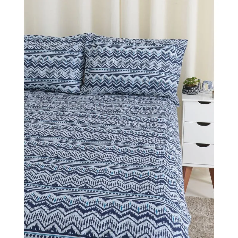 Jogo De Cama King Size 3 Peças Geométrico Fiesta Andreza Azul UN