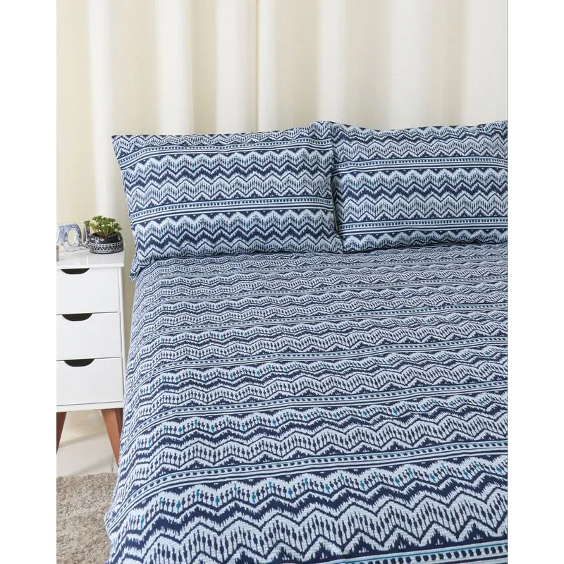Jogo De Cama Casal 3 Peças Geométrico Fiesta Andreza Azul UN