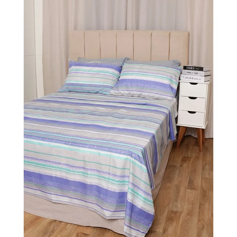 Jogo De Cama Casal Microfibra 4 Peças Arte E Cazza Listrado Cinza UN