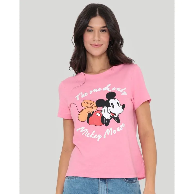 Camiseta Feminina Algodão Disney Mickey Manga Curta Rosa P