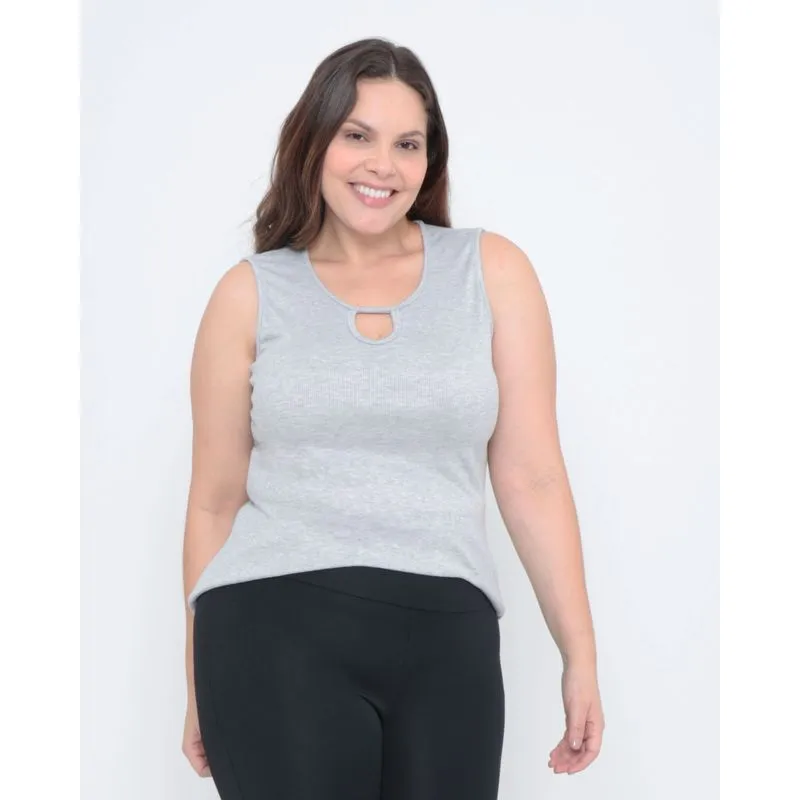 Regata Plus Size Decote Gota Cinza 19711000002107UN