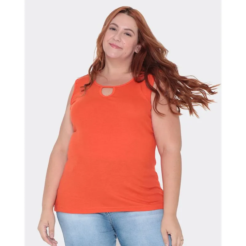 Regata Plus Size Decote Gota Laranja Médio G2