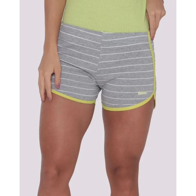 Short Feminino Boxer Viés Listras Cinza G