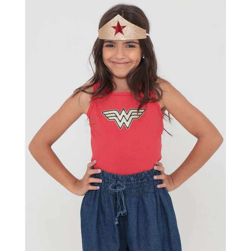 Body Infantil Mulher Maravilha Liga Da Justiça Com Brinde Vermelho 4