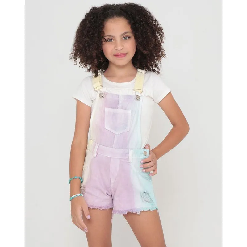 Jardineira Jeans Infantil Ti Dye Lilás 8