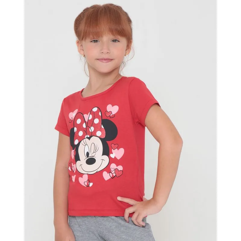 Blusa Infantil Estampa Minnie Mouse Disney Vermelha 10