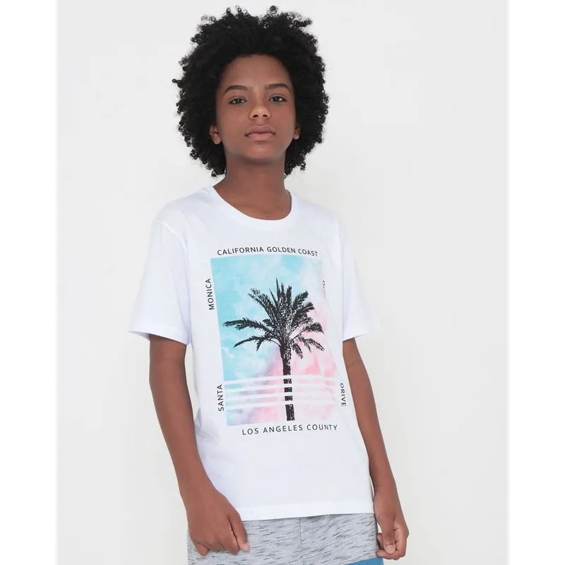 Camiseta Juvenil Estampa Tropical Branca 12