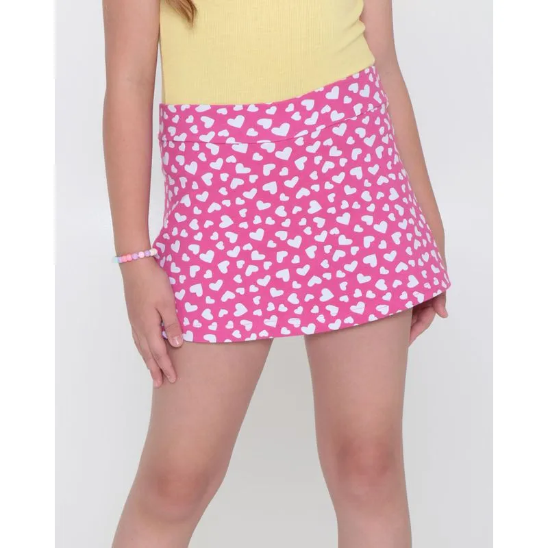 Short Saia Juvenil Estampa Corações Rosa 10