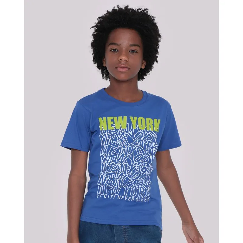 Camiseta Juvenil Manga Curta New York Azul 10