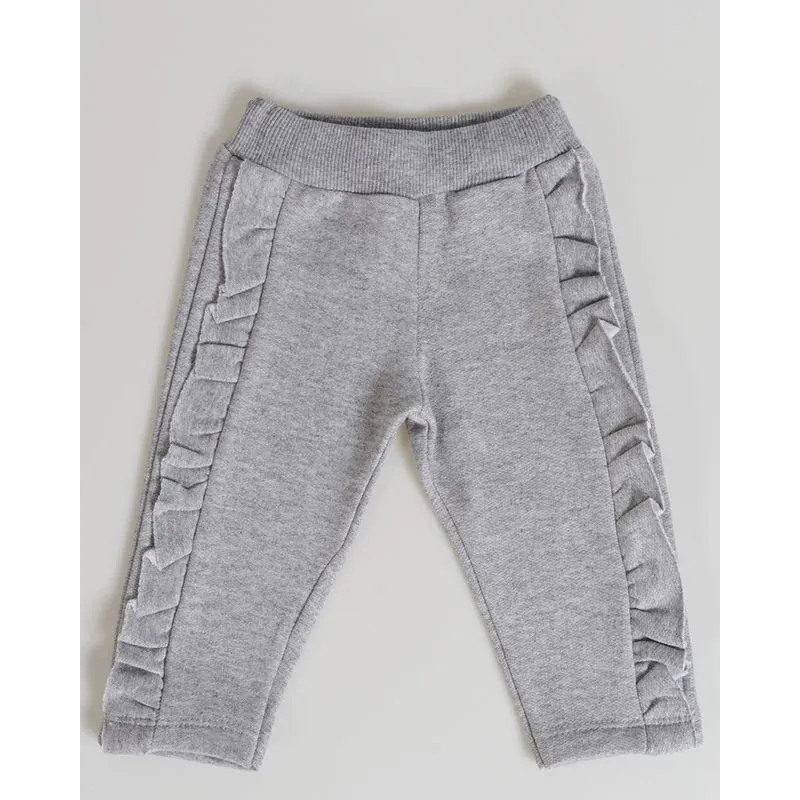 Calça Moletom Bebê Flanelada Babados Cinza Claro P