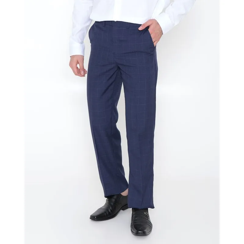 Calça Social Masculina Reta Quadriculada Azul Marinho 40
