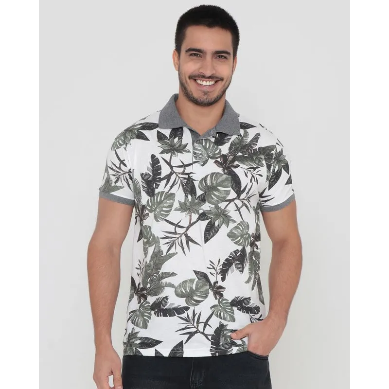 Polo Masculina Estampa Floral Branca G