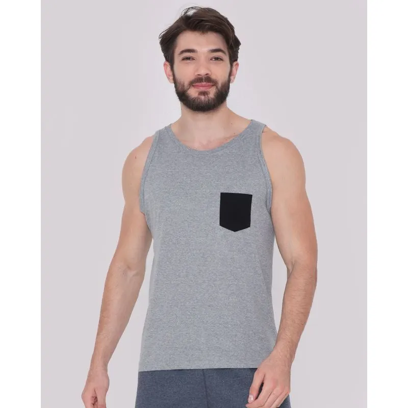 Regata Masculina Bolso Mescla Cinza Claro P